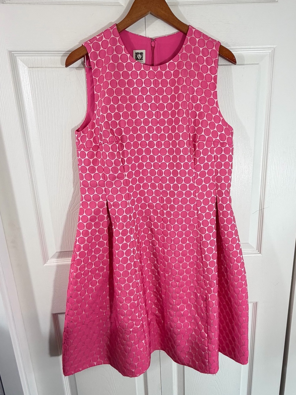 Anne Klein Pink Polka Dot Fit Flare Sleeveless Dress Women’s Size 14 girly fun
